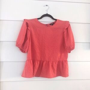 Express Coral-Peach Textured, Puffed sleeve, Women's Top, Size L